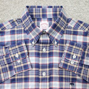Brooks Brothers Shirt Mens Small Blue Plaid Madison Non-Iron Supima Cotton L/S‎